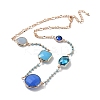 Blue Glass Flat Round Pendant Necklace with Brass Chains NJEW-A015-17KCG-1