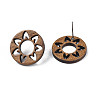 Donut with Flower Walnut Wood Stud Earrings with 316 Stainless Steel Pin for Women LS-X-EJEW-N017-007-3