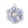 Handmade Blue and White Floral Printed Porcelain Bead Flower Pendants PALLOY-MZ01189-1