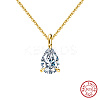 925 Sterling Silver Pave Clear Cubic Zirconia Teardrop Pendant Necklaces NJEW-G172-01G-4