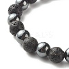 Natural Lava Rock & Non-magnetic Synthetic Hematite Round Beads Energy Power Stretch Bracelets Sett BJEW-JB07051-04-6