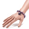 Natural Amethyst Round Beaded Stretch Bracelet with Heart Charm BJEW-JB09019-02-3