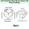8Pcs 304 Stainless Steel Open Cuff Ring Findings STAS-BBC0010-11B-2