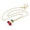 Brass Resin Fruit Cherry Pendant Satellite Chain Necklaces with Green Cubic Zirconia Leaf for Women NJEW-D306-03G-2
