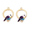 Rack Plating Alloy Colorful Enamel Ring with Bird Links Connector Charms ENAM-N056-390KCG-1