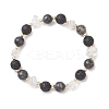 Natural Quartz Crystal & Lava Rock & Larvikite Stretch Bracelets for Women BJEW-JB13188-2