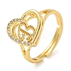 Heart with Letter Rack Plating Brass Micro Pave Cubic Zirconia Adjustable Rings for Women RJEW-I105-06G-B-1