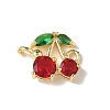 Brass Pave Green and Dark Red Cubic Zirconia Cherry Connector Charms KK-I276-47A-G-1