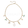 Alloy Enamel Whale Tail Starfish & Natural Shell Teardrop Pendant 304 Stainless Steel Cable Chain Necklaces for Women NJEW-JN05407-03-4