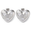 Heart Brass Micro Pave Clear Cubic Zirconia Stud Earrings EJEW-A034-06P-1