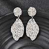 304 Stainless Steel Hammered Textured Leaf Dangle Stud Earrings EJEW-K268-44P-1