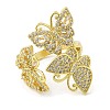 Clear Cubic Zirconia Triple Butterfly Open Cuff Ring RJEW-F147-02G-2