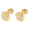 Rack Plating Flower Brass Pave Clear Cubic Zirconia Stud Earrings for Women EJEW-Z059-09G-1