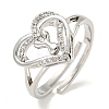 Heart with Letter Rack Plating Brass Micro Pave Clear Cubic Zirconia Adjustable Rings for Women RJEW-I105-01P-Y-1