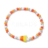 Halloween Candy Corn Acrylic & Glass Seed Beaded Stretch Bracelets Women BJEW-JB10525-03-1