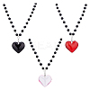 FIBLOOM 3Pcs 3 Colors Glass Heart Pendant Necklaces Set with Plastic Beaded Chains NJEW-FI0001-40-8