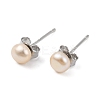 Natural Pearl Round Bead Stud Earrings EJEW-E298-01A-02P-1