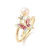 Round Natural Freshwater Pearl Finger Ring for Women RJEW-C090-05G-1