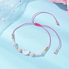 Natural Rose Quartz & Freshwater Shell Moon Charm Bracelets BJEW-MZ00303-03-1