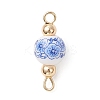 Handmade Flower Printed Porcelain Ceramic Round Links Connector Charms PALLOY-JF04451-02-3