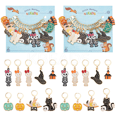 Halloween Theme Alloy Enamel Pendant Stitch Markers HJEW-AB00230-1