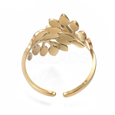 304 Stainless Steel Leaf Open Cuff Ring RJEW-T023-56G-1