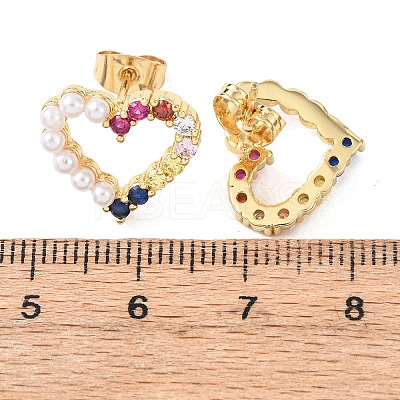 Hollow Heart Brass Micro Pave Cubic Zirconia Stud Earrings EJEW-A152-05G-1