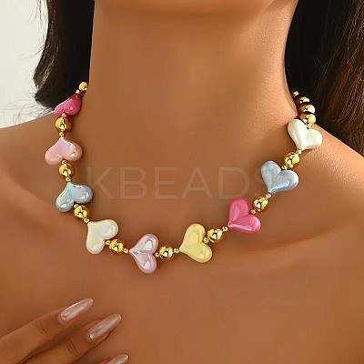 Alloy with CCB Plastic Round Heart Beaded Necklaces for Women FS-WG06F83-01-1