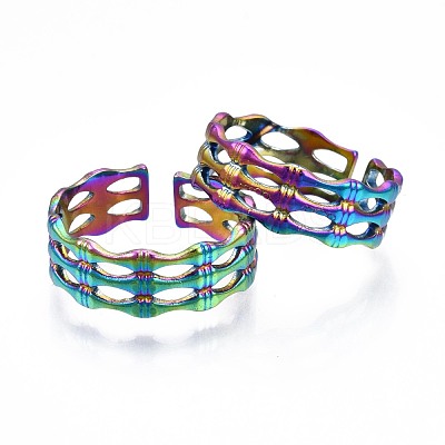 304 Stainless Steel Bamboo Shape Cuff Ring RJEW-N038-091-1