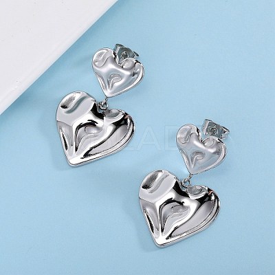 304 Stainless Steel Hammered Heart Dangle Stud Earrings JE1119B-1