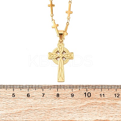 201 Stainless Steel Viking Knot Cross Pendant Necklaces for Men NJEW-S440-14G-1