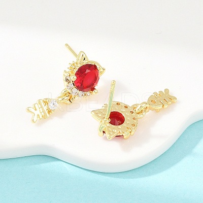 Brass Micro Pave Cubic Zirconia Dangle Stud Earrings EJEW-F405-24G-05-1