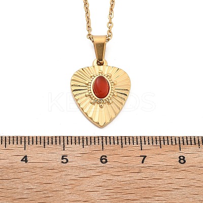 304 Stainless Steel Red Cubic Zirconia Heart Pendant Necklaces NJEW-S439-06G-1