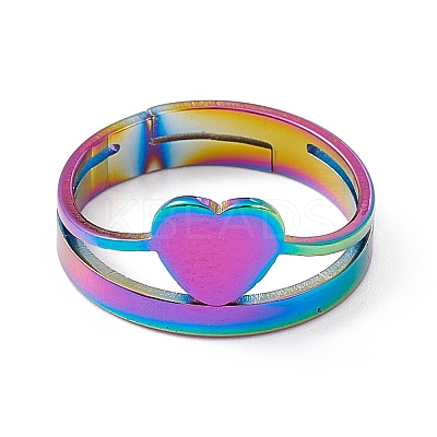Ion Plating(IP) 201 Stainless Steel Heart Adjustable Ring for Women RJEW-K238-04M-1