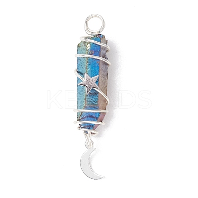 3Pcs 3 Styles Electroplated Natural Quartz Crystal Pointed Copper Wire Wrapped Pendants PALLOY-JF03767-01-1