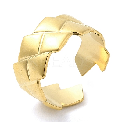 304 Stainless Steel Rhombus Open Cuff Ring for Women RJEW-I098-24G-1