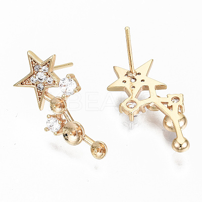 Brass Micro Pave Clear Cubic Zirconia Earring Findings KK-S356-127G-NF-1