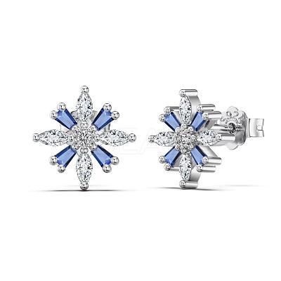 Snowflake 925 Sterling Silver Micro Pave Cubic Zirconia Stud Earrings for Woman EJEW-F364-01P-1