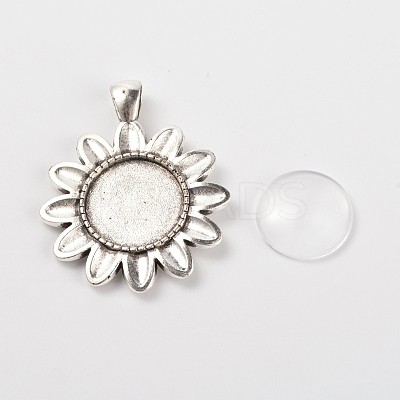 Sun Flower Alloy Pendant Cabochon Settings and Half Round/Dome Clear Glass Cabochons DIY-X0222-AS-1