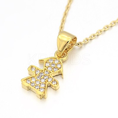 Human/Girl Real 18K Gold Plated Plated Alloy Micro Pave Cubic Zirconia Pendant Necklaces NJEW-H416-04G-1