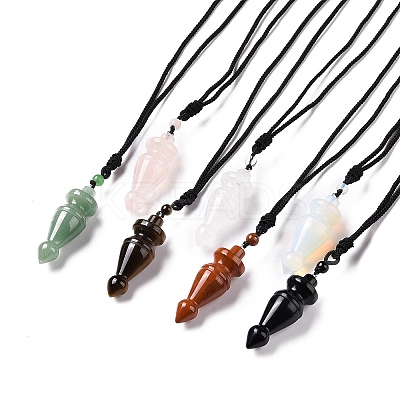Gemstone Pendulum Shape Pendant Necklace with Nylon Cord for Women G-A210-07-1