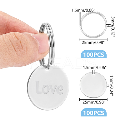 DIY 304 Stainless Steel Blank Tag Flat Round Pendant Keychain Making Kits DIY-UN0006-15-1
