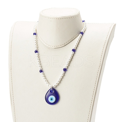 Lampwork Teardrop with Evil Eye Pendant Necklaces NJEW-JN03485-1