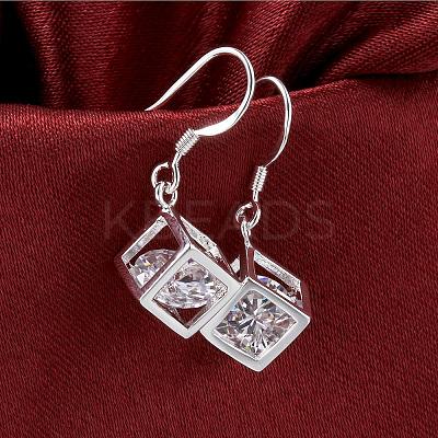 Elegant Fashion Cube Brass Cubic Zirconia Dangle Earrings EJEW-BB07973-S-1
