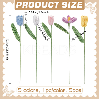 5Pcs 5 Colors Woolen Yarn Artificial Tulip Flower AJEW-FG0004-63-1