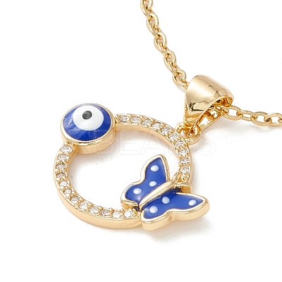 Clear Cubic Zirconia Ring with Evil Eye and Butterfly Pendant Necklace X-NJEW-O125-54G-1