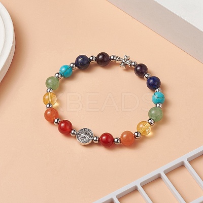 Natural & Synthetic Mixed Gemstone Beaded Stretch Bracelet BJEW-JB09257-1