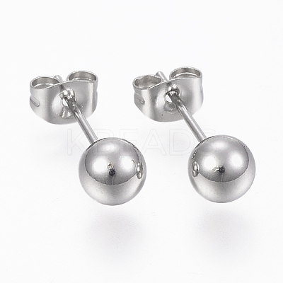Tarnish Resistant 201 Stainless Steel Ball Stud Earrings STAS-P179-02P-4mm-1