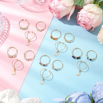 3Pcs Copper Wire Wrapped Gemstone Faceted Round Bead Finger Rings for Women RJEW-JR00887-1
