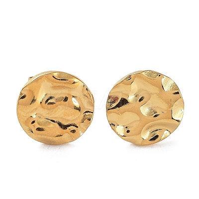 Ion Plating(IP) 304 Stainless Steel Textured Flat Round Ear Studs for Women EJEW-P234-11G-1